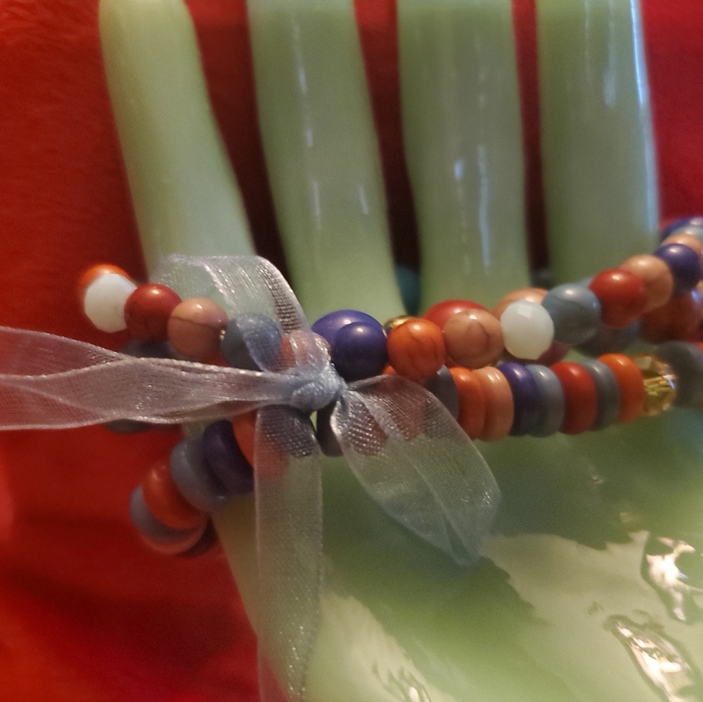 Three Beaded Bracelets . Stretch Bangle Style Art… - image 2